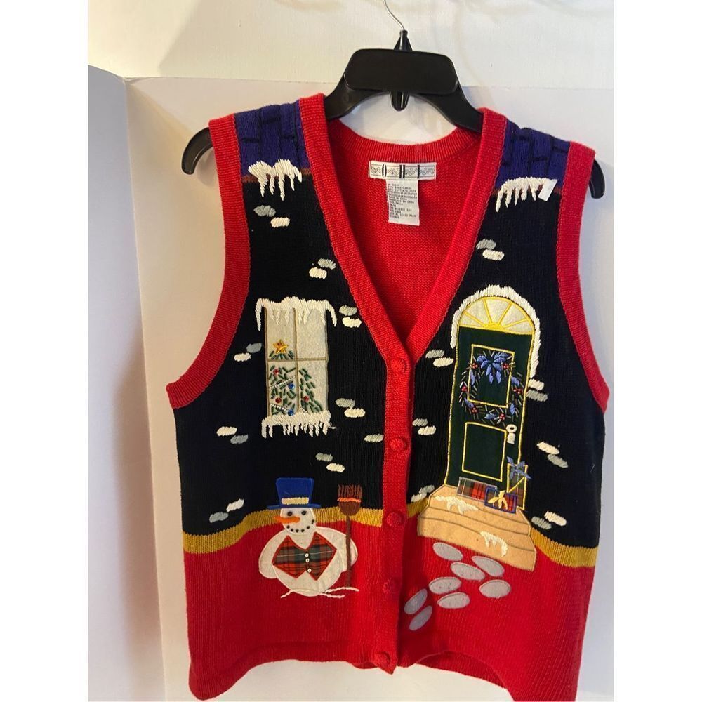 OHI‎ medium Ugly Christmas sweater vest 3D snowman rn#31691